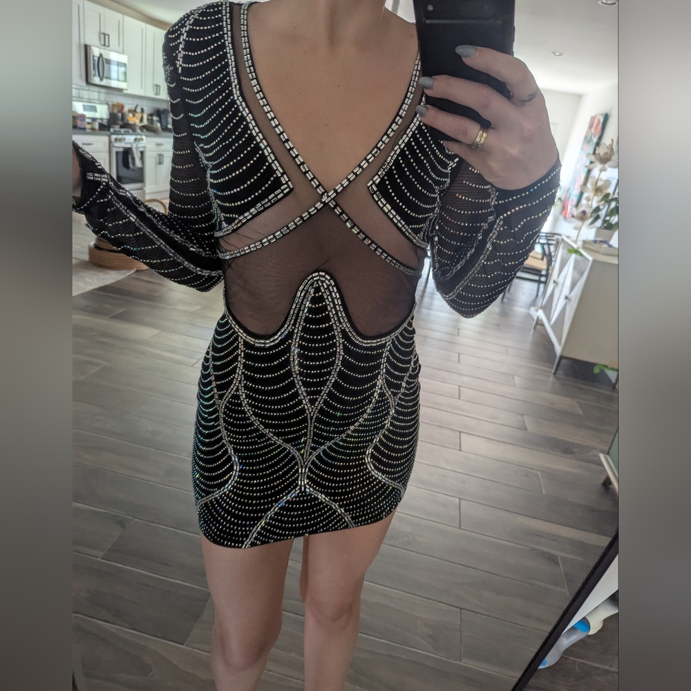 Party Dress Black Rhinestone
